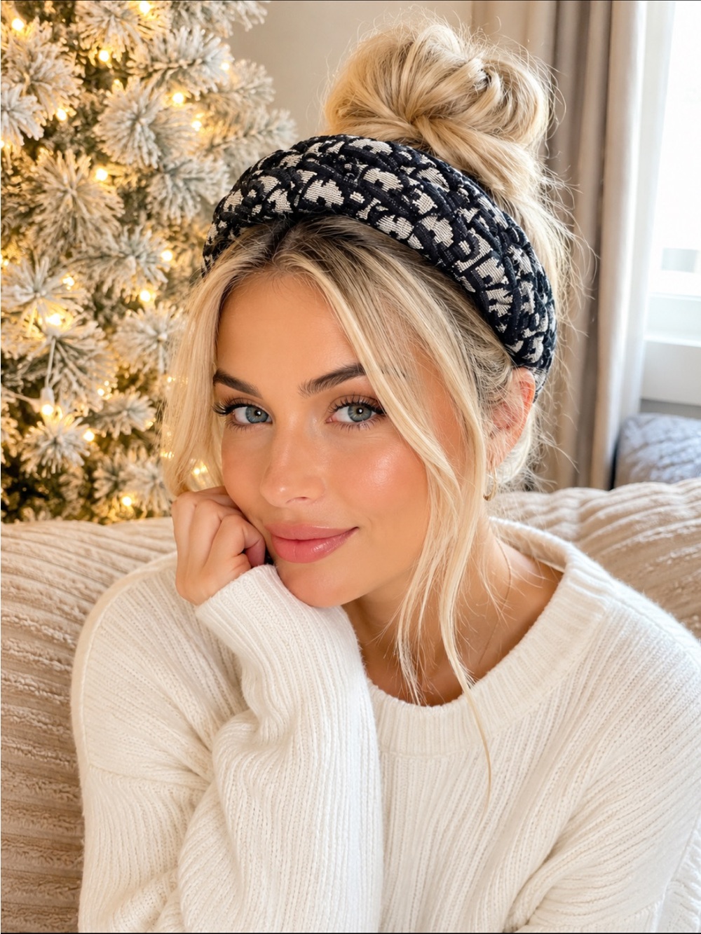 Fashion Black and White Patterned Padded Headband - Women Accessories